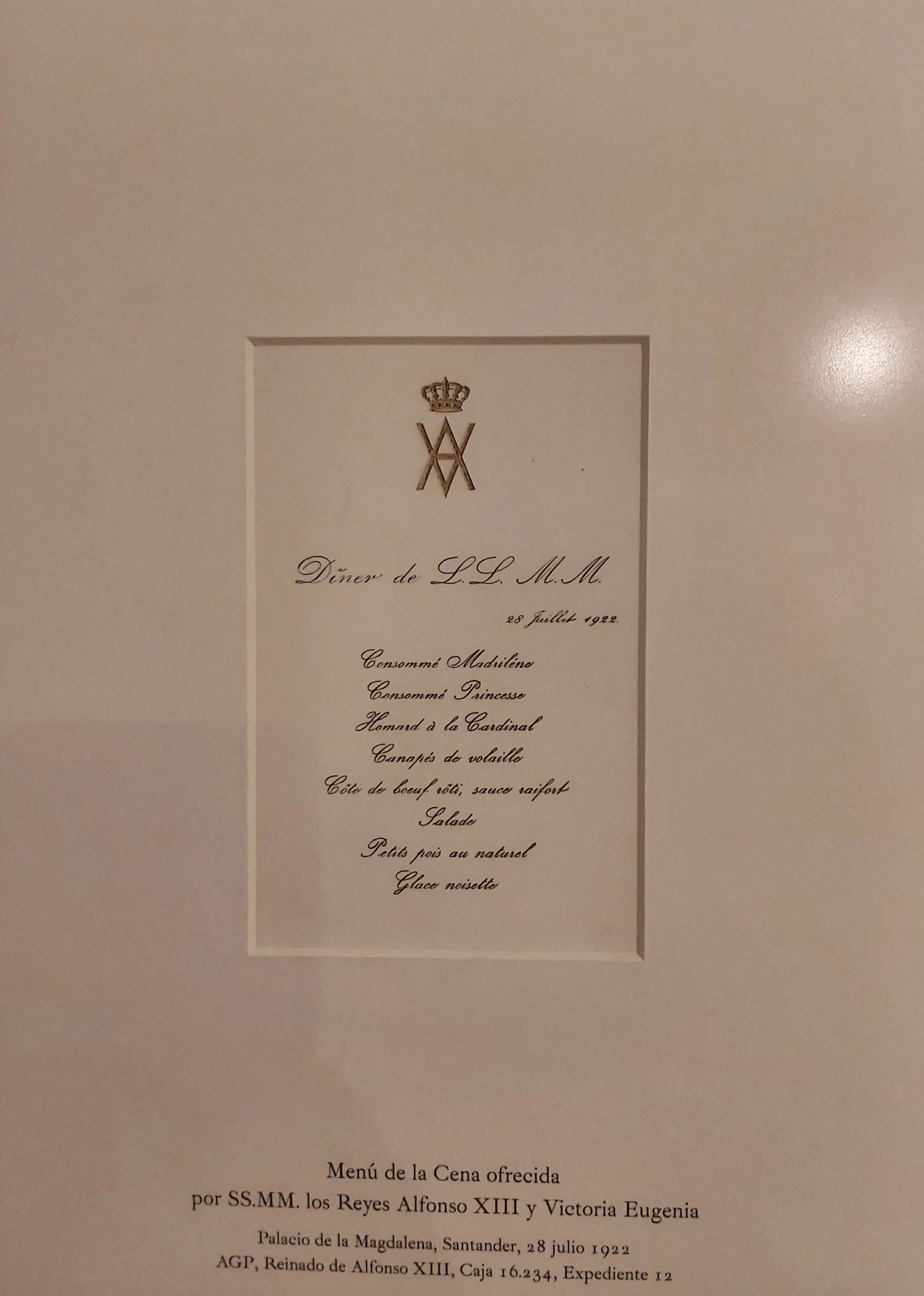 esempio di menù reale o di cena di gala tenutasi al palazzo